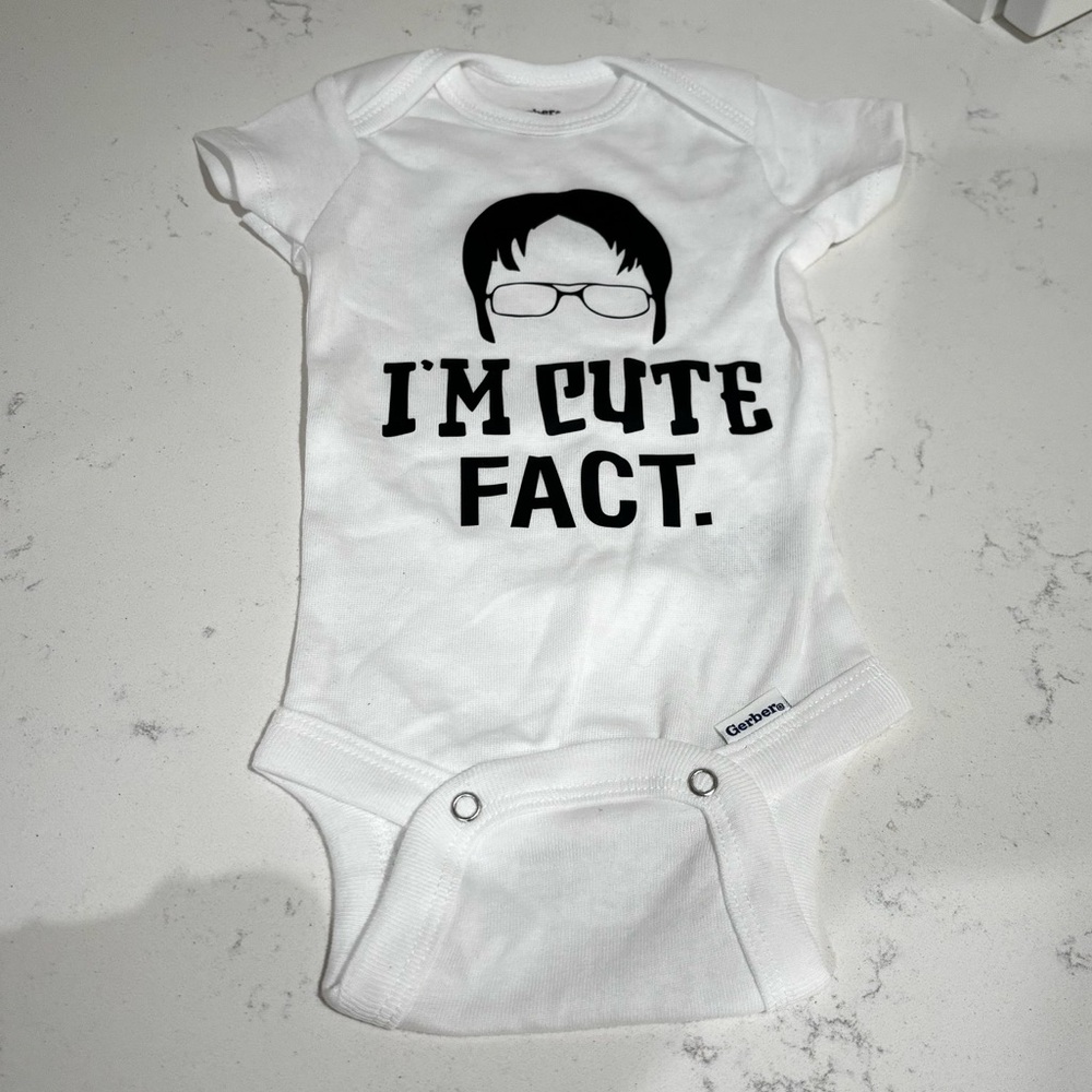 Gerber White and Black Bodysuit I'm Cute Fact The Office onesie